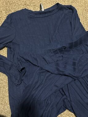 Women's Ribbed Navy Long-Sleeve Pajama Top